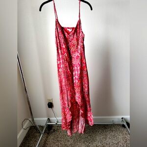 Red maxi ruffle hem dress